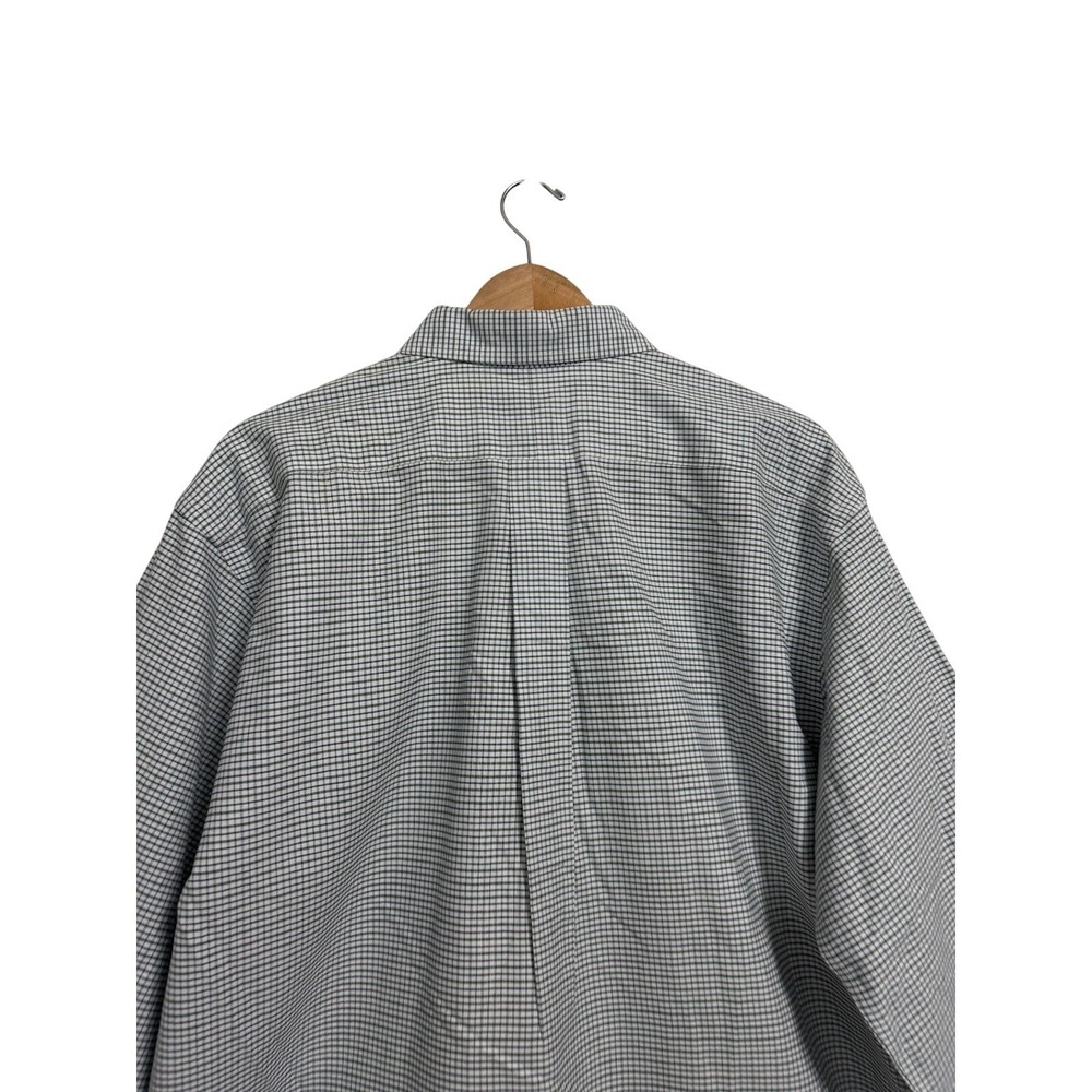 LL Bean Button Down Shirt Mens 17-35 Green Blue Check Wrinkle Resistant Cotton - Picture 5 of 7